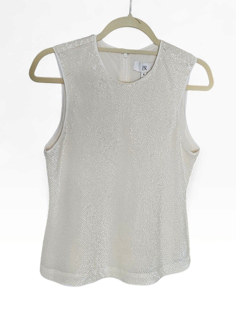 Nwt BANANA REPUBLIC Cream Ivory Sleeveless Shimmer Sequin Top Sz M